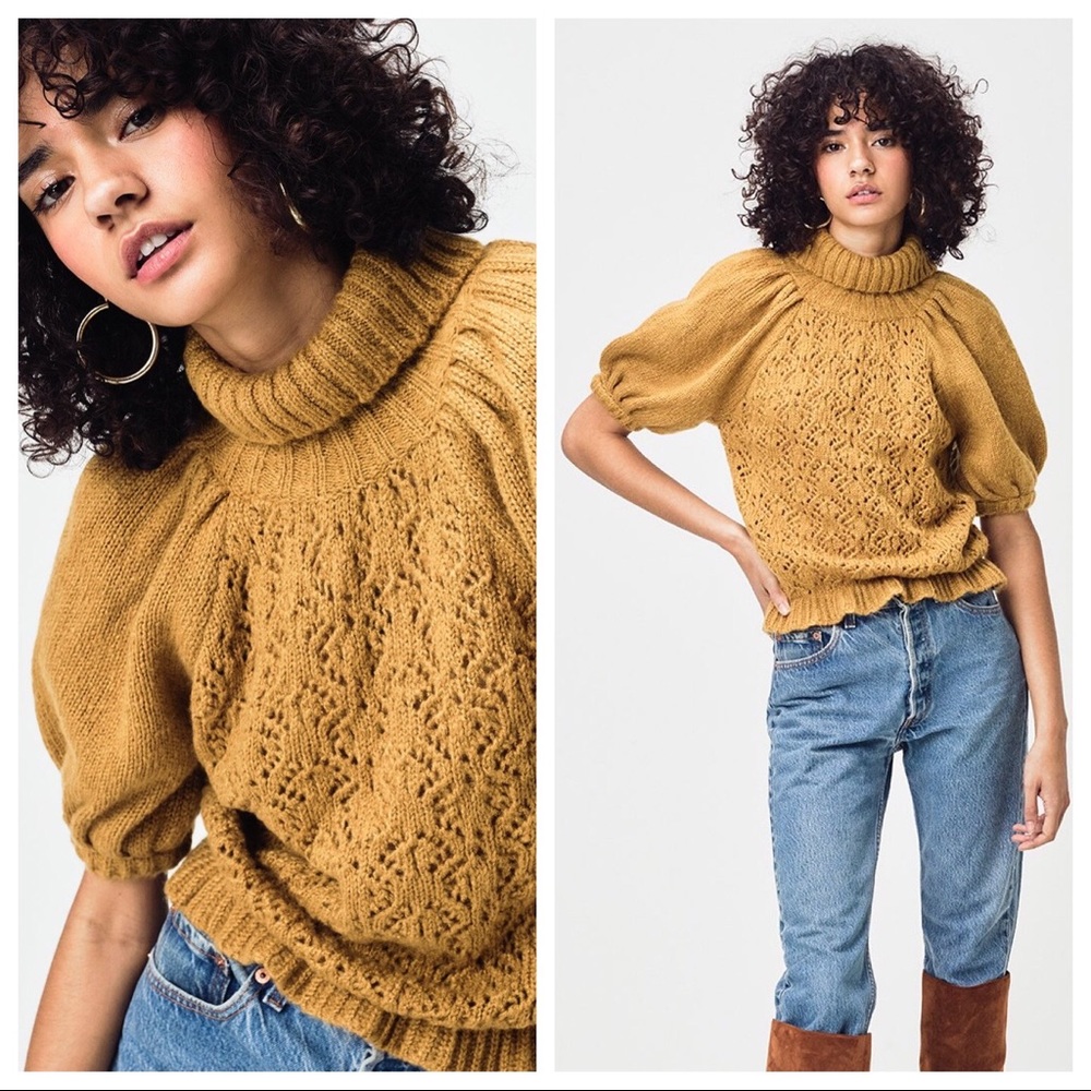 NWT For Love And Lemons Francois Mustard Sweater S